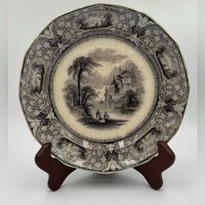 Antique Black and White Lawrence Transferware Plate